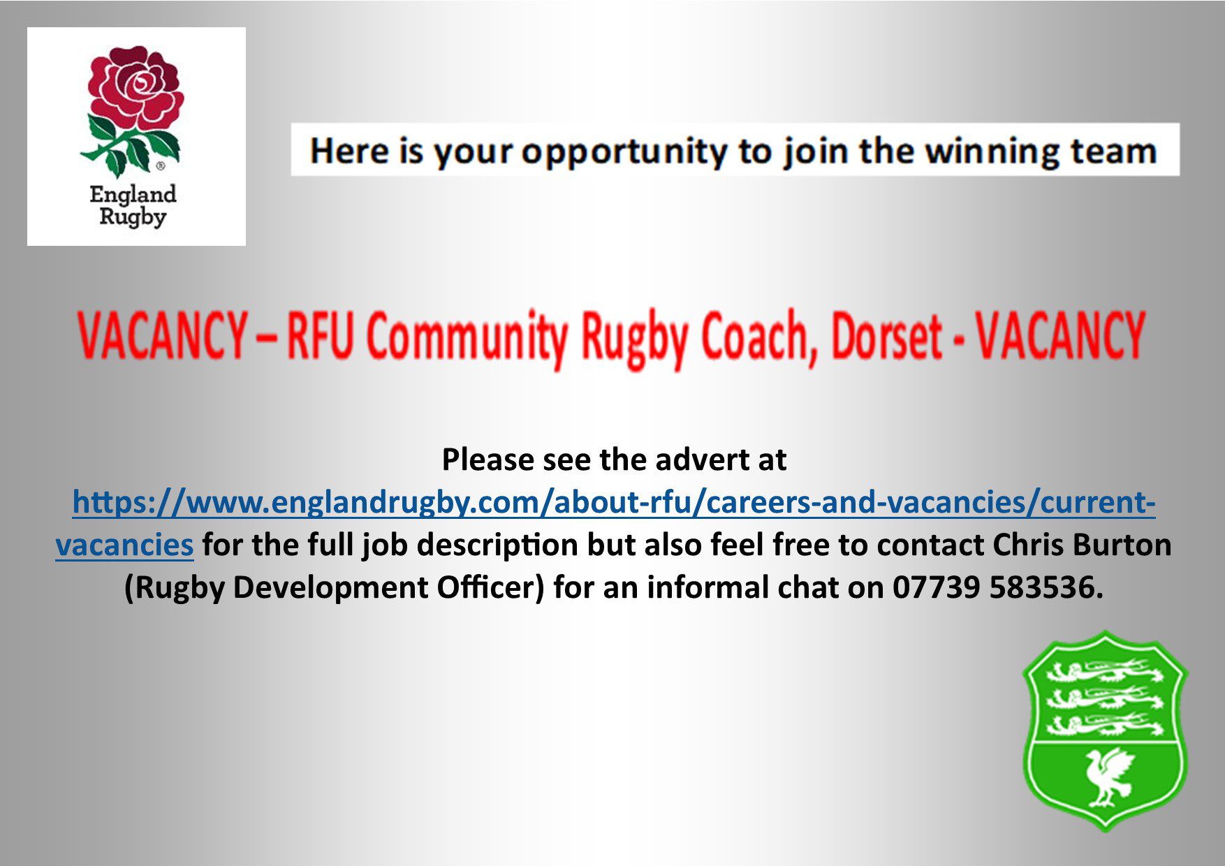 CRC job Dorset Wiltshire Rugby Football Union
