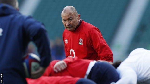 England boss Eddie Jones watching on at training