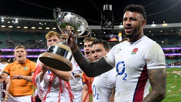 England celebrate winning in Australia