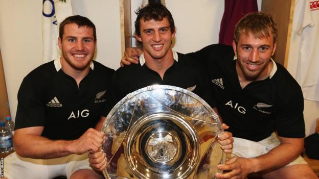 Tom Wood (centre, between fellow back row Ben Morgan and Chris Robshaw) won man of the match