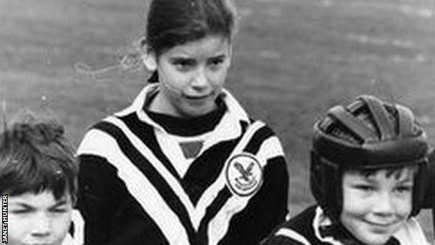 A young Sarah Hunter in rugby kit