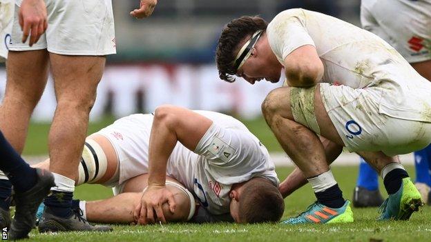 Jack Willis is injured playing for England against Italy