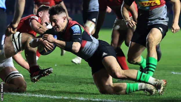 Cadan Murley scores for Harlequins against Newcastle