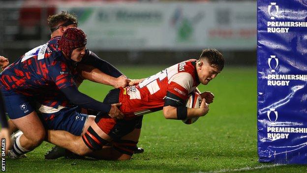 Freddie Thomas scores for Gloucester against Bristol Bears