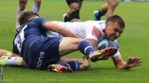 Henry Slade scores a try