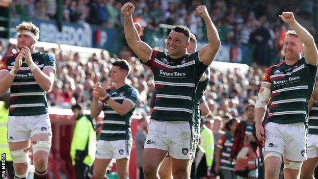 Leicester Tigers captain Ellis Genge (centre), who is joining Bristol at the end of the season, made his final home appearance at Welford Road