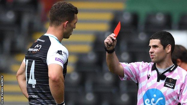 George North was sent off playing for Ospreys against Dragons in August, 2020