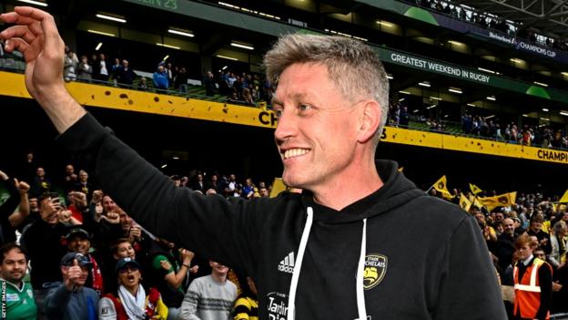 Ronan O'Gara waves to the crowd after La Rochelle's Champions Cup victory in Dublin