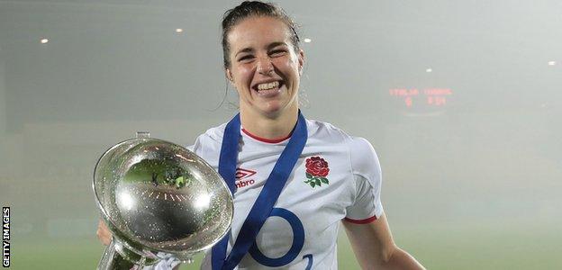 England's Emily Scarratt with the Six Nations trophy