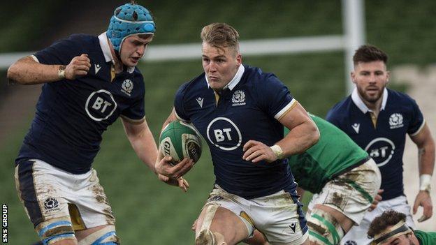 Duhan van der Merwe carries forward in Scotland's Autumn Nations Cup defeat by Ireland in Dublin on 5 December