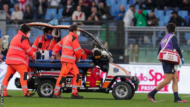 Sebastian Negri on a stretcher