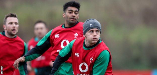 Michael Lowry, Robert Baloucoune and Jack Carty in Ireland training