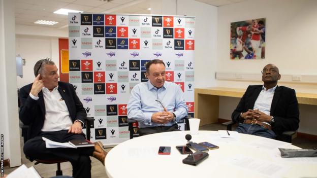 WRU community director Geraint John, CEO Steve Phillips and Performance Director Nigel Walker