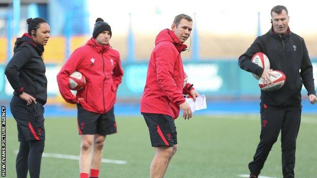 Wales' coaching team L-R: Sophie Spence, Richard Whiffin, Ioan Cunningham and Geraint Lewis